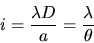 \begin{displaymath}i=\frac{\lambda D}{a}=\frac{\lambda}{\theta}\end{displaymath}