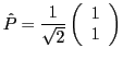 $ \displaystyle \hat{P}=\frac{1}{\sqrt{2}}\left(\begin{array}{c}1\\ 1\end{array}\right)$