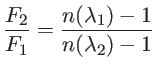 $\displaystyle \frac{F_2}{F_1}= \frac{n(\lambda_1)-1}{n(\lambda_2)-1}$