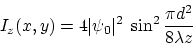 \begin{displaymath}
I_z(x,y)=4 \vert\psi_0\vert^2\; \sin^2 \frac{\pi d^2}{8\lambda z}
\end{displaymath}