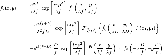 Expression de f2(x,y), amplitude complexe dans le plan d'observation P2
